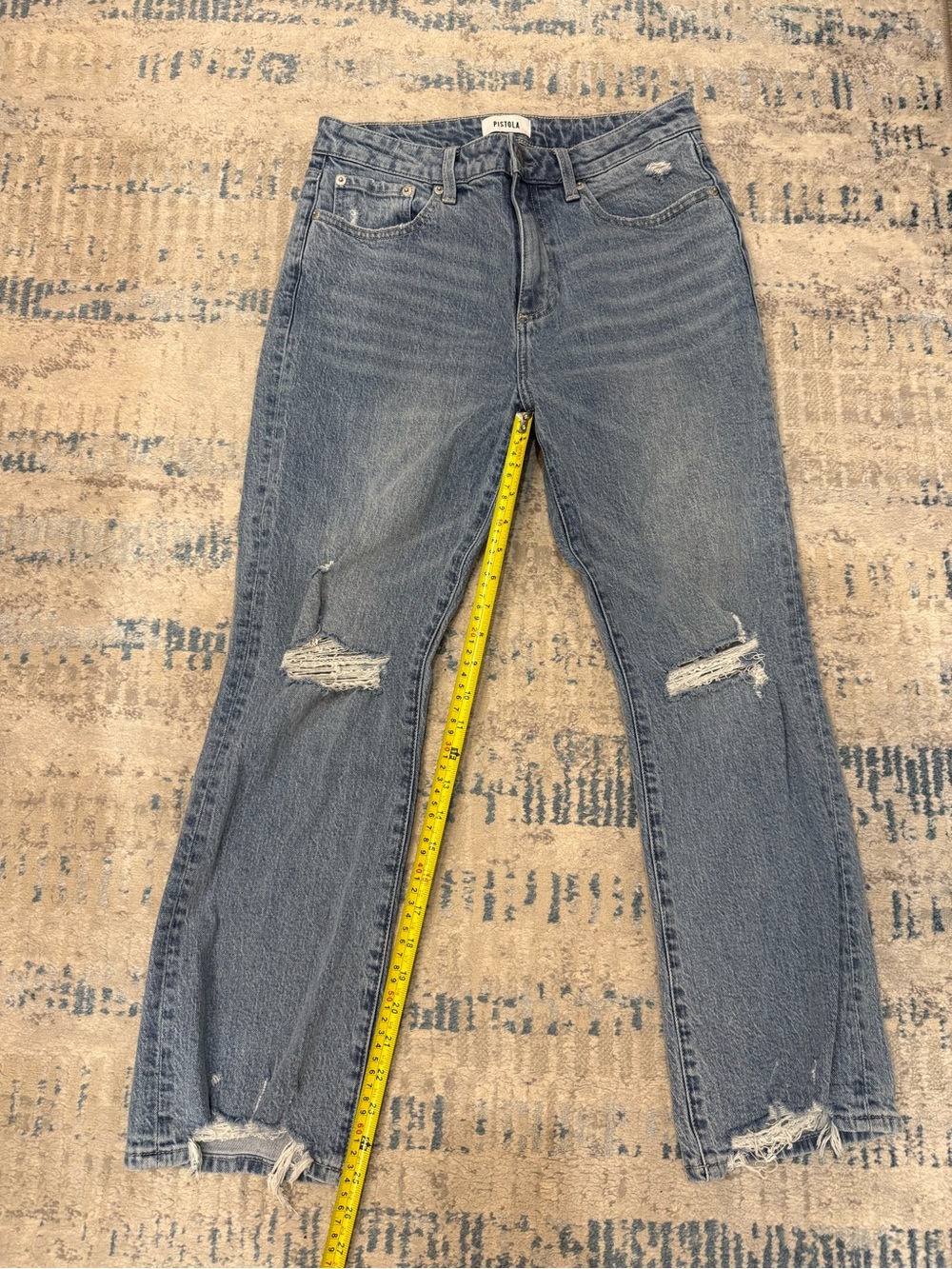 pistola Washed Blue Cropped Distressed Jeans